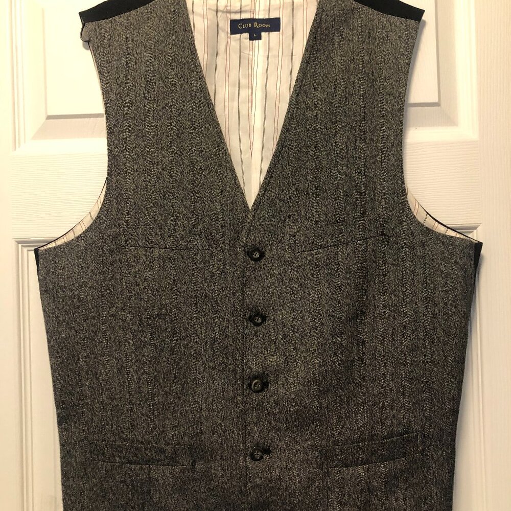 club room men's gray 65%polyester 35%rayon 5 button vest  size: L